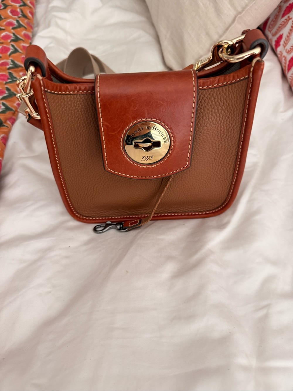 Dooney & Bourke Two-Tone Brown Leather Crossbody with Gold-Tone accessories